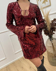 Vestito mini in paillettes bordeaux - HaveOne
