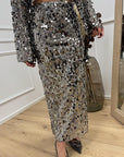 Gonna tulle grigio con maxi paillettes argento - HaveOne