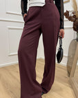 Pantaloni bordeaux con risvolto in vita bianco - HaveOne