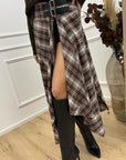 Gonna tartan cioccolato e bianca con fibbie - HaveOne