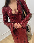 Vestito lungo in paillettes bordeaux - HaveOne