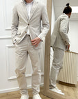 Pantaloni beige dritti goffrati