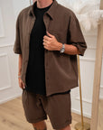 Set coordinato choco camicia e shorts misto lino - Nut