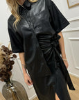 Camicia nera mezza manica in ecopelle - Glamorous