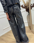 Pantaloni neri spalmati argento wide leg fit - HaveOne