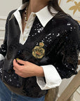 Maglia polo in paillettes con colletto - Tensione In