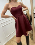 Vestito bordeaux scollo a cuore in raso - HaveOne