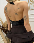 Top scollo halter nero con pizzo - HaveOne