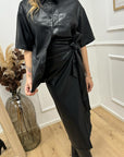 Camicia nera mezza manica in ecopelle - Glamorous
