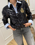 Maglia polo in paillettes con colletto - Tensione In