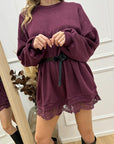 Vestito over vino in felpa e pizzo - HaveOne