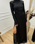 Vestito lungo Rebecca nero in satin- Silence Limited