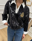 Maglia polo in paillettes con colletto - Tensione In