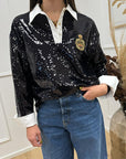 Maglia polo in paillettes con colletto - Tensione In