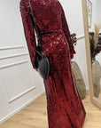 Vestito lungo in paillettes bordeaux - HaveOne