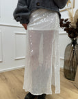 Gonna bianca in paillettes trasparente - Glamorous