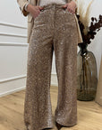 Pantaloni Giusy in paillettes beige - Tensione In