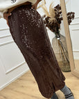 Gonna midi in paillettes moro elasticizzata - Tensione In