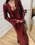Vestito lungo in paillettes bordeaux - HaveOne