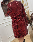 Vestito mini in paillettes bordeaux - HaveOne