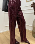 Pantaloni in paillettes vino - HaveOne