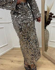 Gonna tulle grigio con maxi paillettes argento - HaveOne