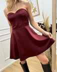 Vestito bordeaux scollo a cuore in raso - HaveOne