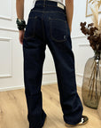Jeans Bea vita scesa blu scuro cuciture camel - Icon Denim