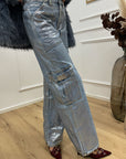 Jeans cargo spalmato argento - Glamorous