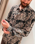 Camicia stampa animalier beige e nera