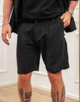 Set coordinato nero camicia e shorts misto lino - Nut