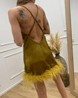 Vestito Plume mini olio con piume