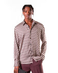 Camicia beige fantasia moro e cioccolato in raso