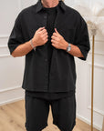 Set coordinato nero camicia e shorts misto lino - Nut