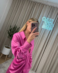 Vestito mini rosa arricciato con fusciacca
