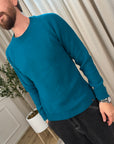 Maglione petrolio basico misto lana
