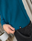 Maglione petrolio basico misto lana