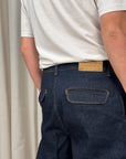 Jeans lavaggio scuro con coulisse e tasca america