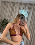 Top triangolo crochet malva, ocra e lurex
