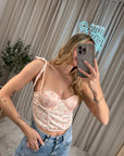 Top pesca fantasia floreale stile corsetto