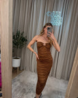 Vestito tubino cioccolato arricciato