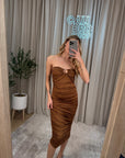 Vestito tubino cioccolato arricciato