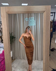 Vestito tubino cioccolato arricciato