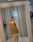 Vestito Plume mini olio con piume