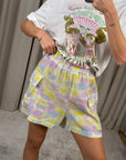 Shorts cargo sfumato limone, lilla con tasche