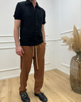 Pantaloni bruciato in misto lino con coulisse