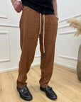 Pantaloni bruciato in misto lino con coulisse