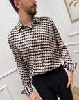 Camicia beige fantasia moro e cioccolato in raso