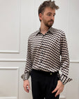 Camicia beige fantasia moro e cioccolato in raso