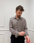 Camicia beige fantasia moro e cioccolato in raso